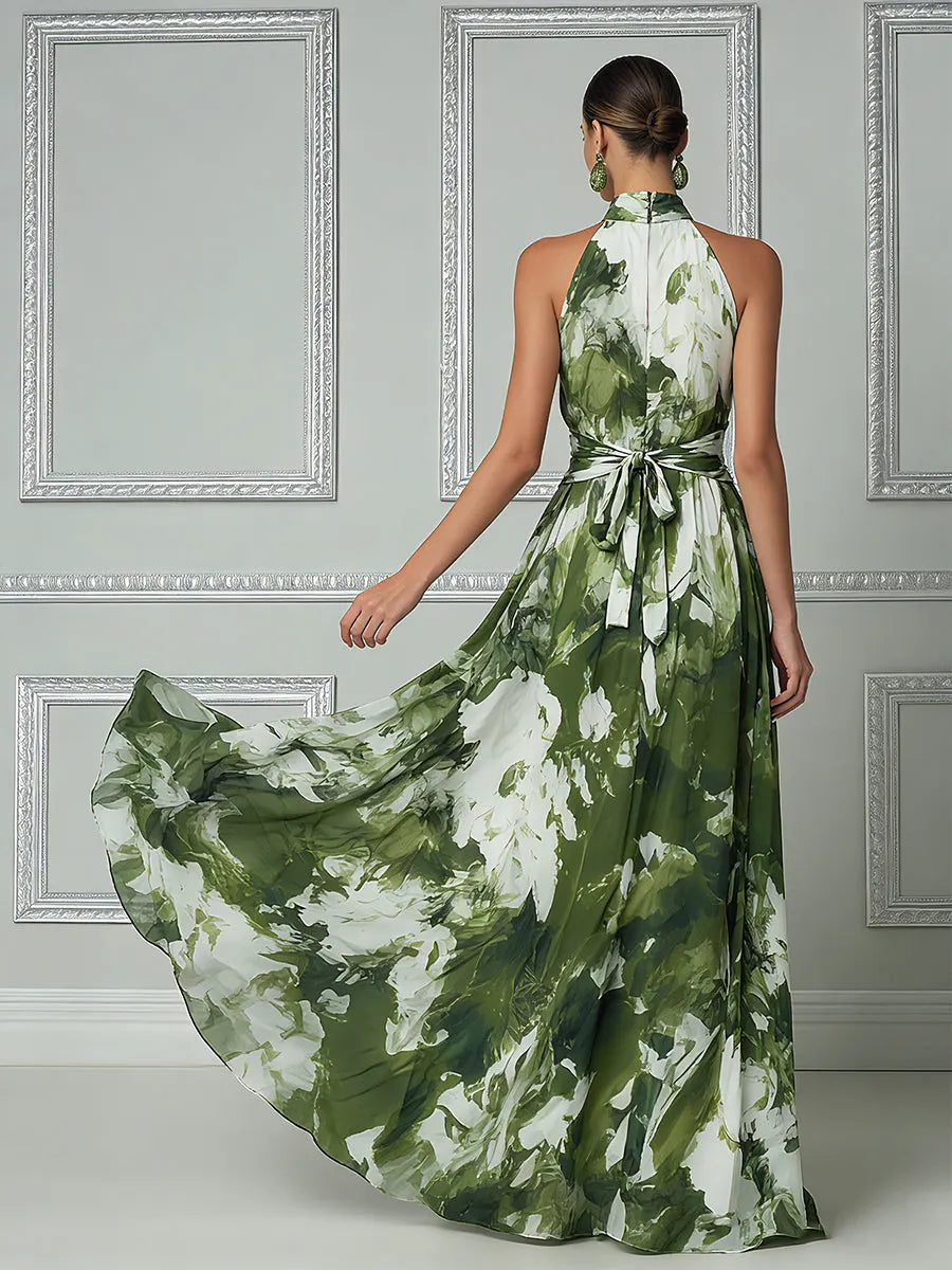 Botanical Impressionist Halter Maxi Dress