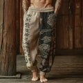 Japanese Style Landscape Print Distressed Casual Pants