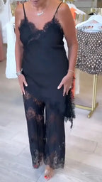 Women's Elegant V-Neck Lace-Panel Matching Set