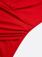 Red Ruched Knit Halter Sleeveless Bodycon Gown Dress