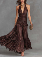 Bohemian Vintage Striped Halter-neck Maxi Dress