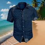 Men's Japanese Traditional Sashiko Art Beach Linen Shirt