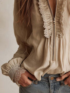 Victorian Ruffle Lace Zip Blouse