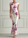 Elegant Floral Cowl-Neck Mermaid Dress