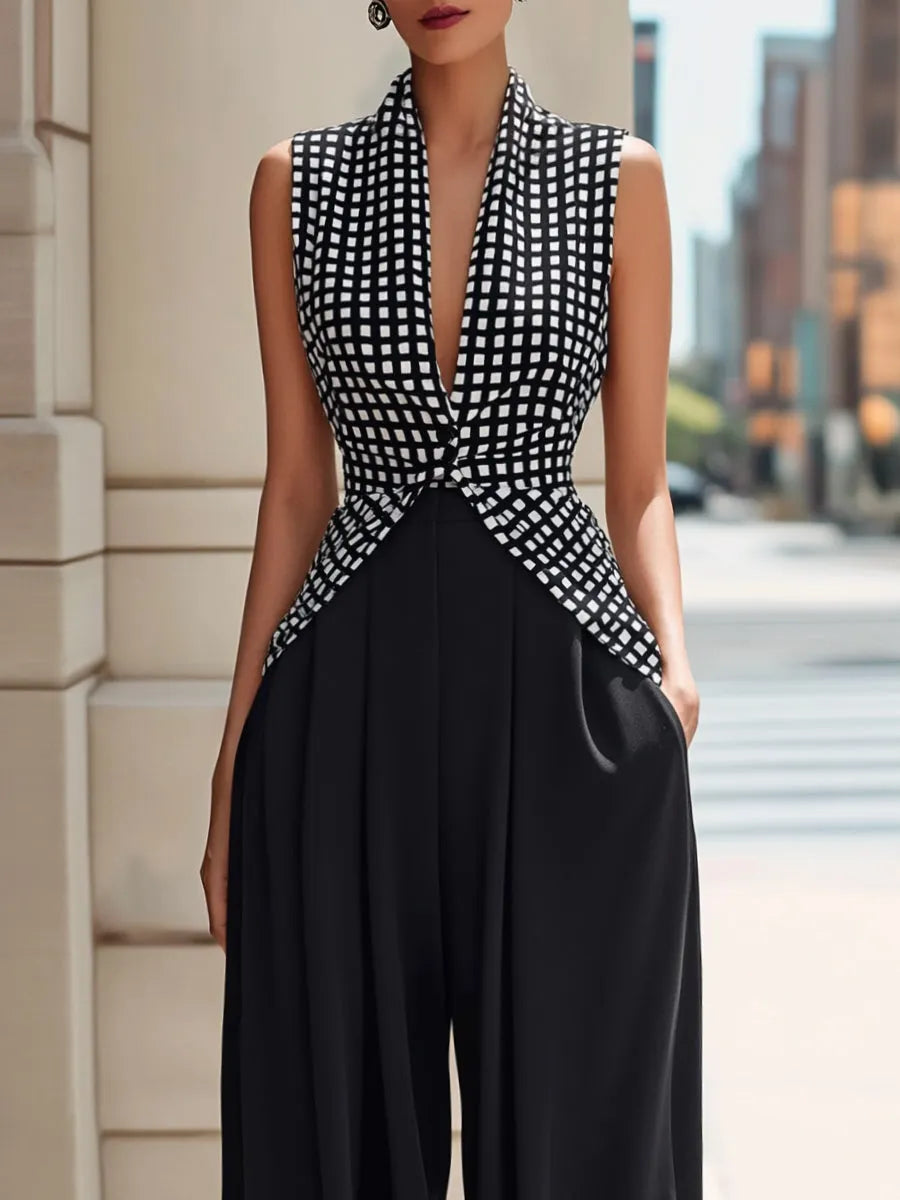 Geometric Print Draped Top And Wide-Leg Pants Set