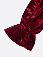 Wine Red Embossed Jacquard Velvet V Neck Long Sleeve Bell Sleeve Mermaid Maxi Dress