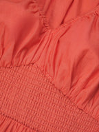 Maxi Cotton Dress, Half Sleeve, V Neck, Plain, Lace, Vacation, Vintage, Light Orange