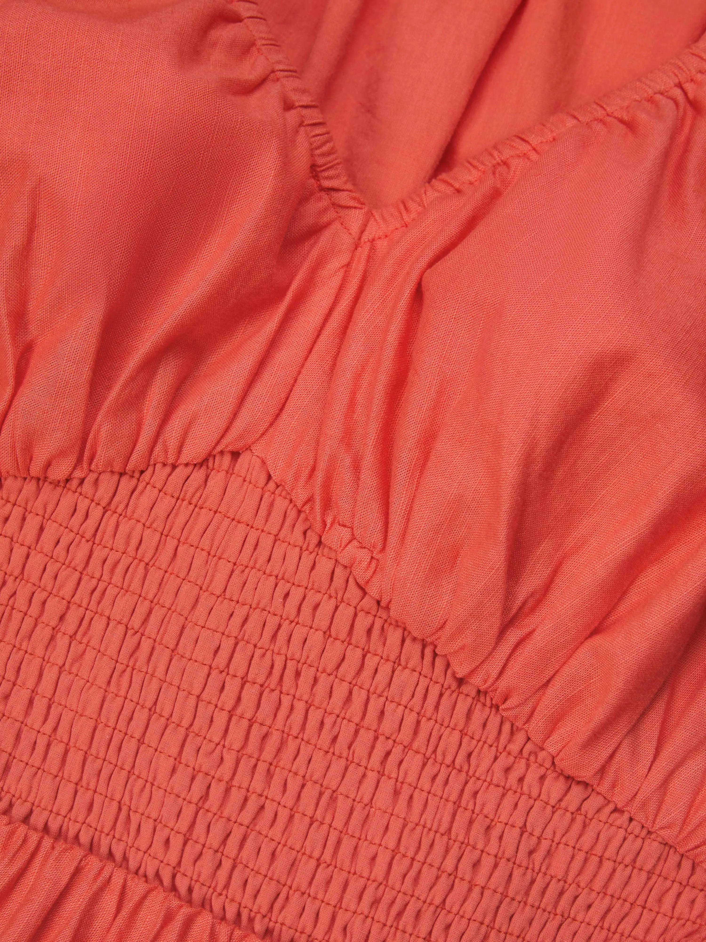Maxi Cotton Dress, Half Sleeve, V Neck, Plain, Lace, Vacation, Vintage, Light Orange
