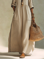 Chic Contrast Trim Boho Maxi Shirt Maxi Dress