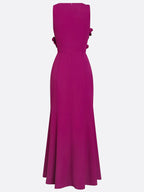 Purple 3D Floral Classic Crew Neck Sleeveless Mermaid Floor-length Gown Dress
