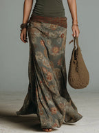 Boho Keyhole-Neck Vintage Floral Print Maxi Dress