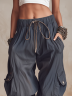 Lightweight Cargo Harem Pants With Drawstring Waist
