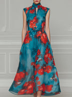 Elegant Floral High Neck Maxi Dress