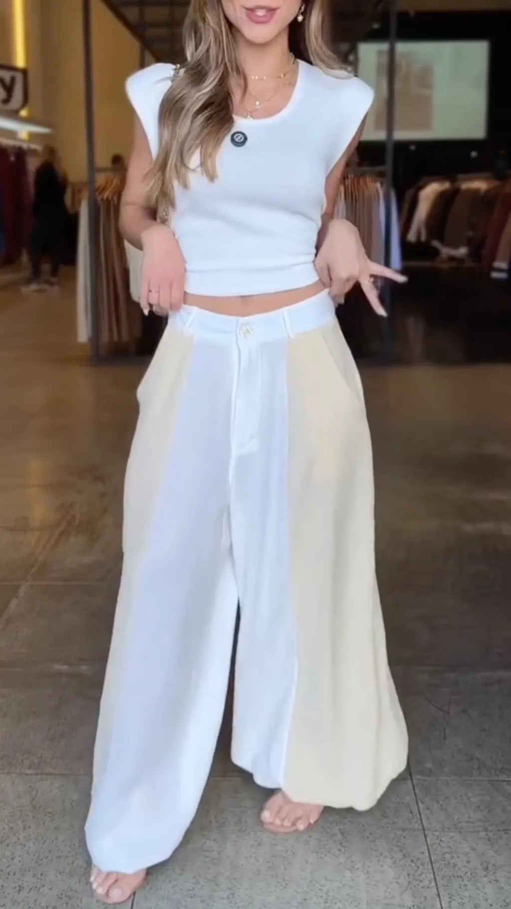 Panel High Waist Wide Leg Trousers