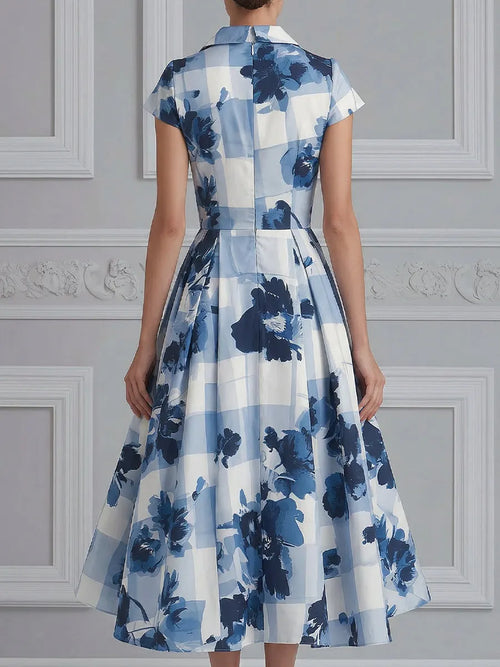 Abstract Floral Print A-Line Midi Dress