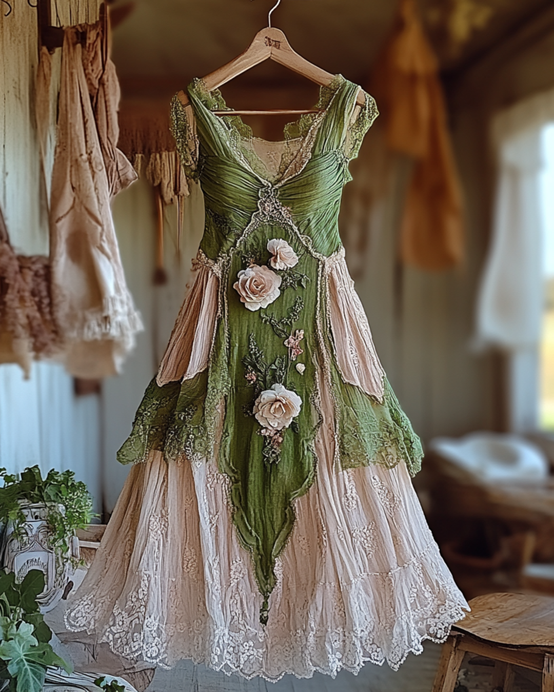 Summer Vacation Ruffle  Lace Patchwork Dress   c790