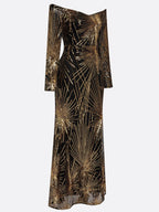 Golden-Black Off The Shoulder Gown Mermaid Sequin Dress