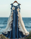 Summer Irregular Ruffle Denim Lace Patchwork Dress 9a4a