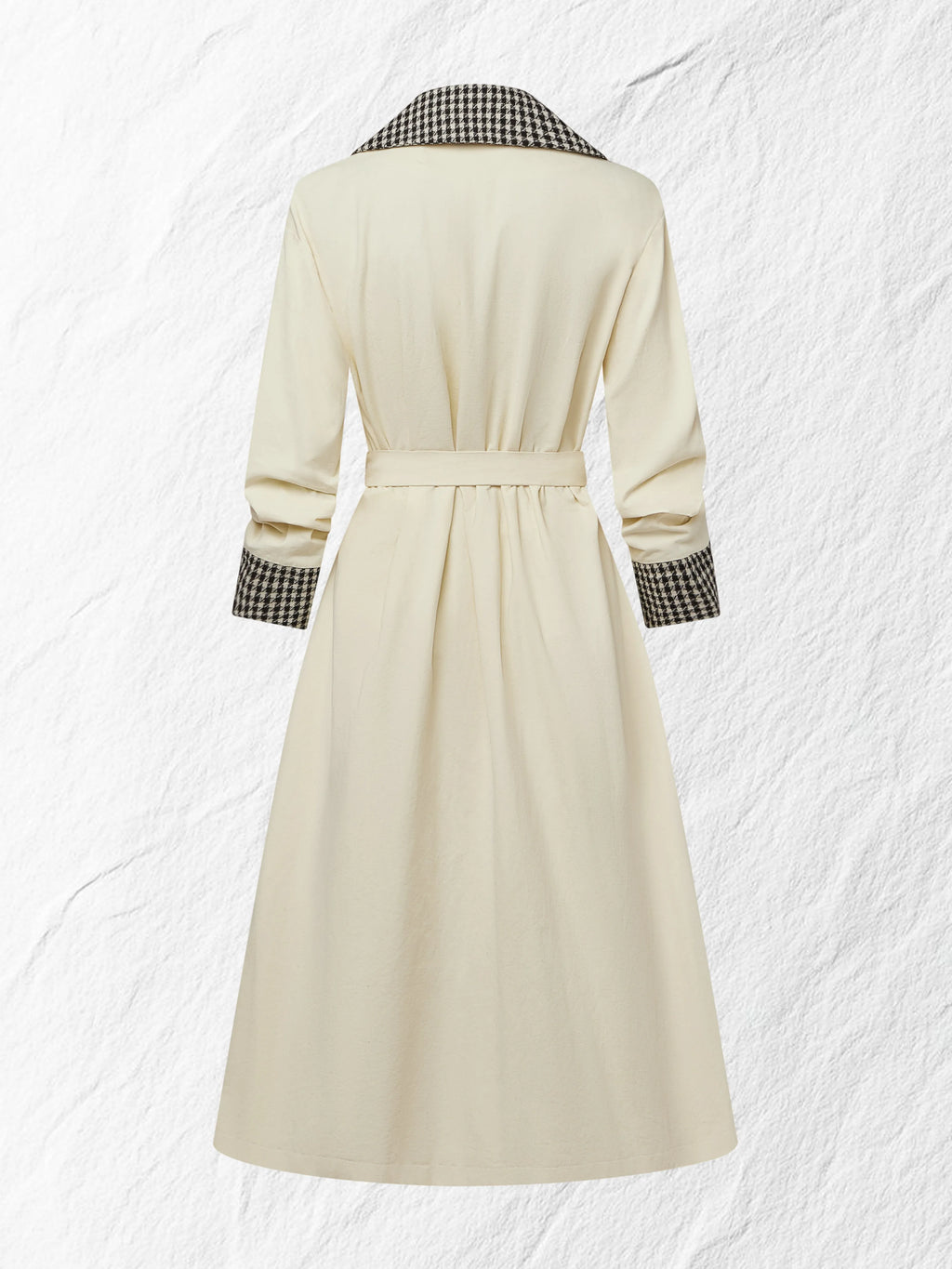 Cotton Trench Coat, Long Sleeves, Shawl Collar, Plain, Button Design, Vintage, Apricot