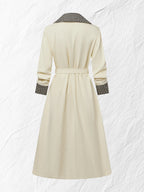 Cotton Trench Coat, Long Sleeves, Shawl Collar, Plain, Button Design, Vintage, Apricot