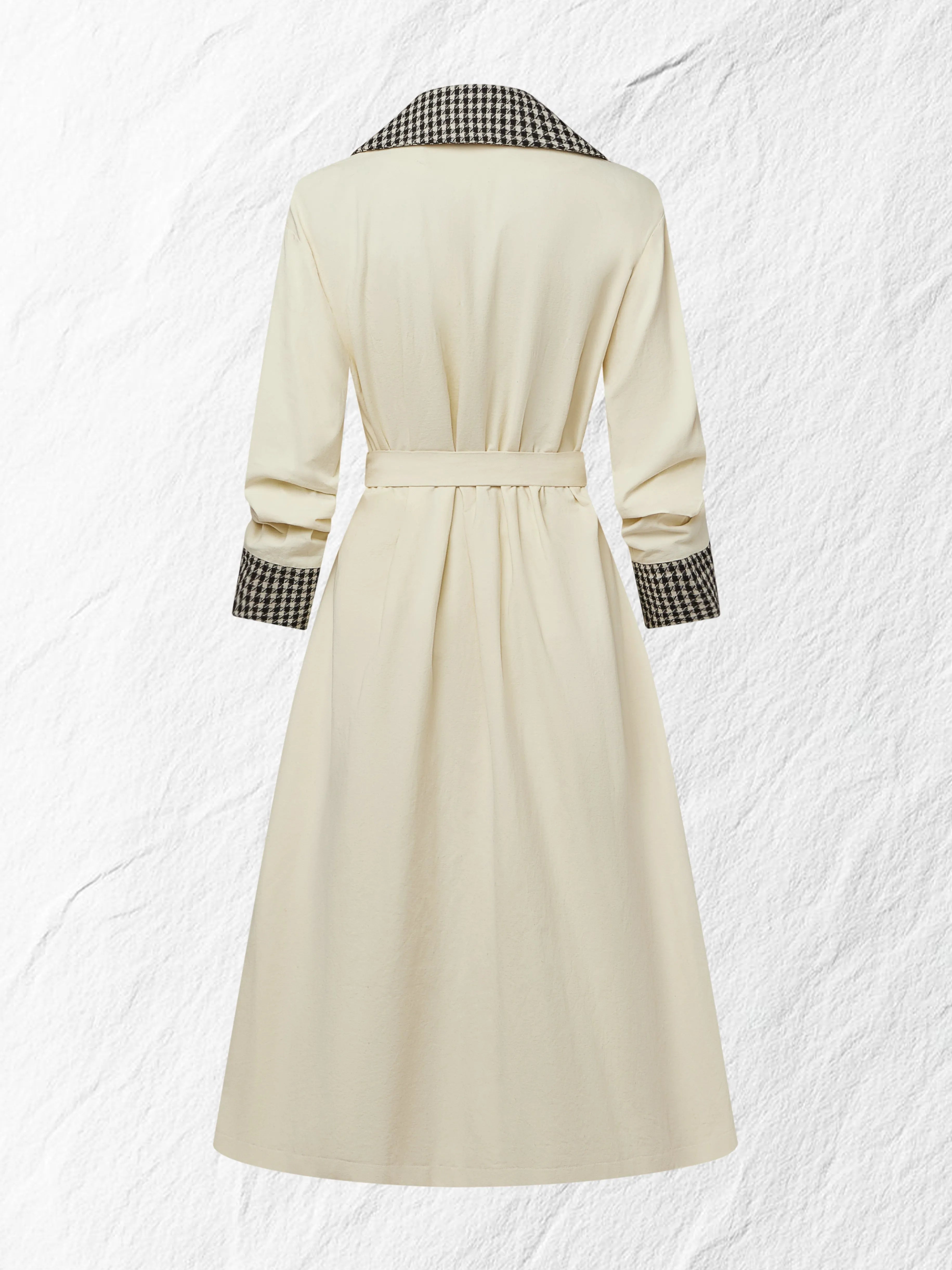 Cotton Trench Coat, Long Sleeves, Shawl Collar, Plain, Button Design, Vintage, Apricot