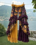 Summer ruffled cotton and linen patchwork contrast color pants 25e6