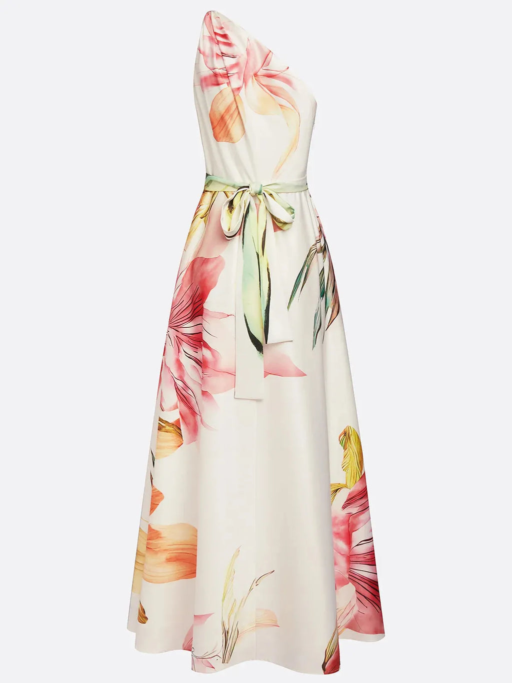 Romantic Floral Print One-Shoulder Garden Wedding Guest Dress