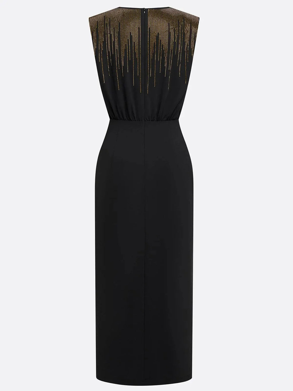 Black Hot Drilling Knit Crew Neck Sleeveless Bodycon Midi Dress