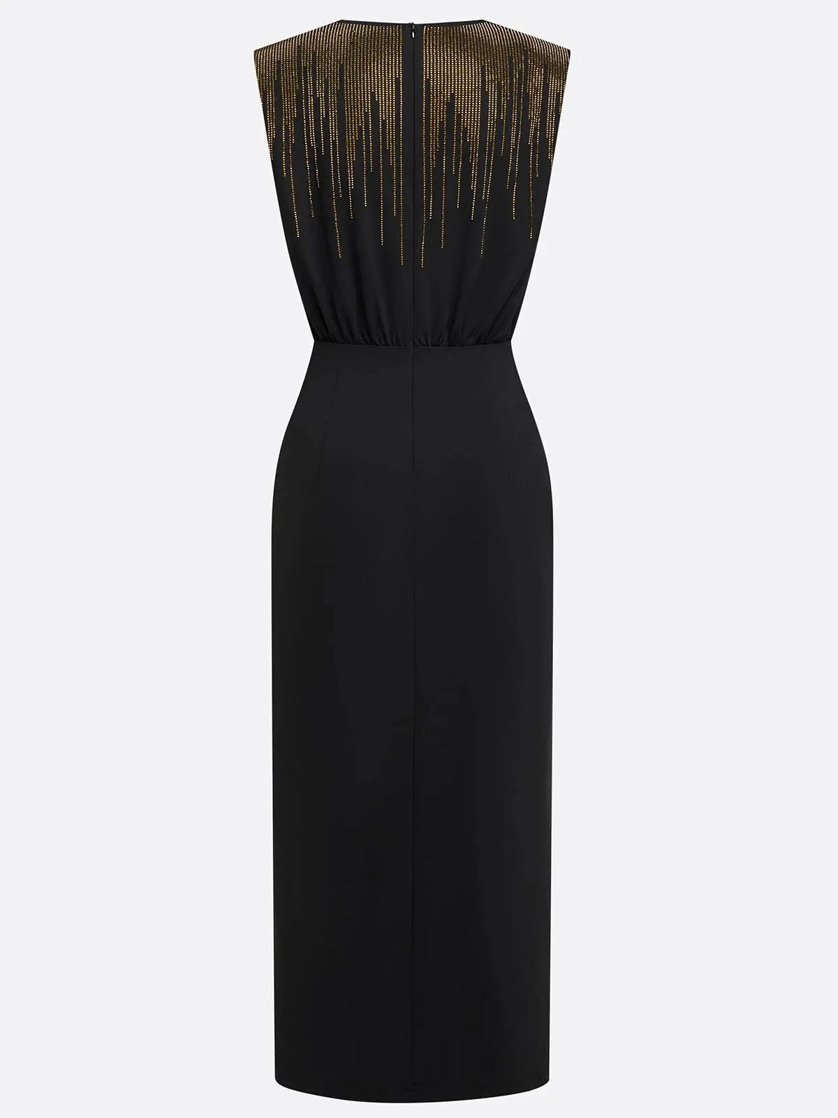Black Hot Drilling Knit Crew Neck Sleeveless Bodycon Midi Dress