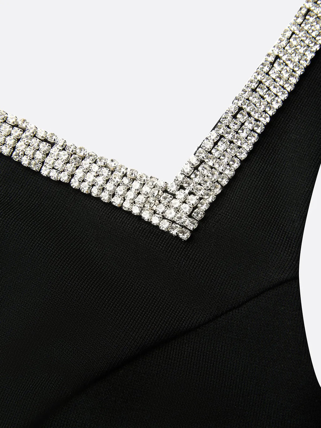 Black Rhinestone Ruched Knit Square Neck Sleeveless Bodycon Midi Dress