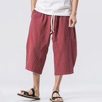 Men's Vintage Japanese Pocket Cotton Linen Casual Capri Pants