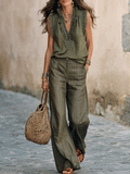 Bohemian Lace Trim Top & Wide-Leg Pants Set