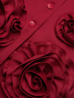 Burgundy 3D Floral Blazer Shawl Collar Long Sleeve A-Line Mini Dress