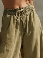 Olive Green Ruffle Hem Wide-Leg Pants