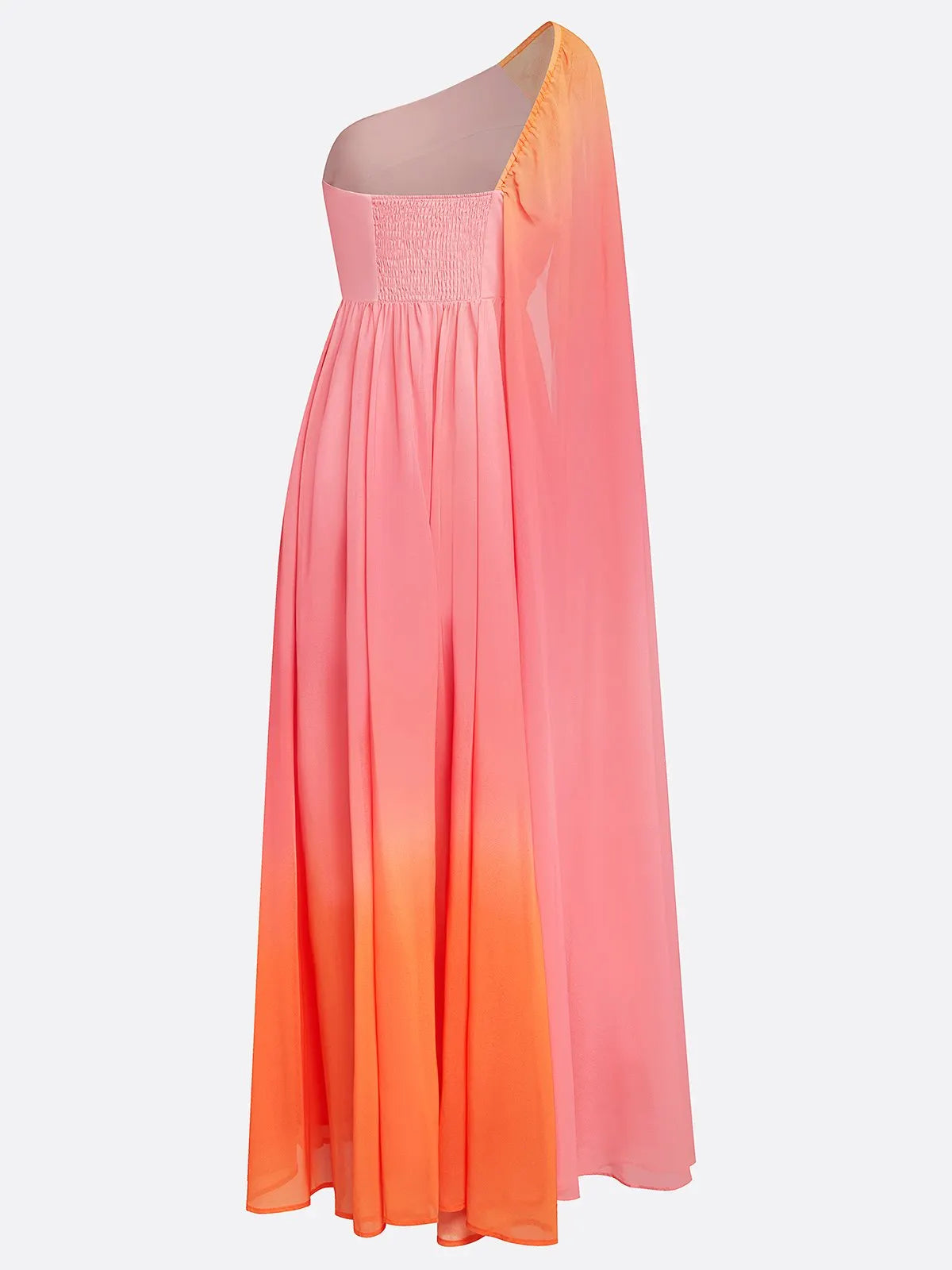 Orange Pink Side-Slit One Shoulder Sleeveless A-Line Gown Chiffon Dress